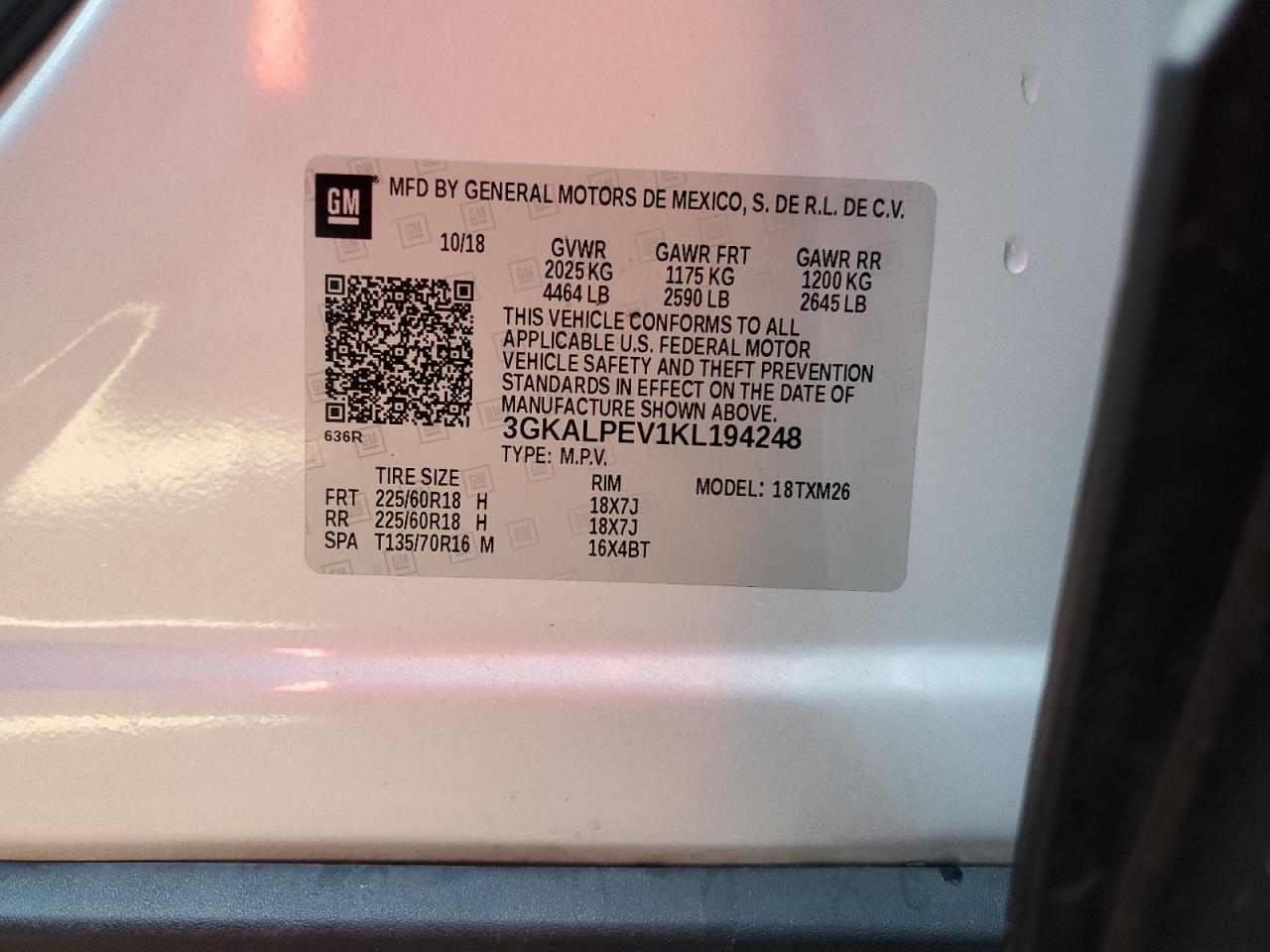 2019 GMC Terrain Slt VIN: 3GKALPEV1KL194248 Lot: 80169305