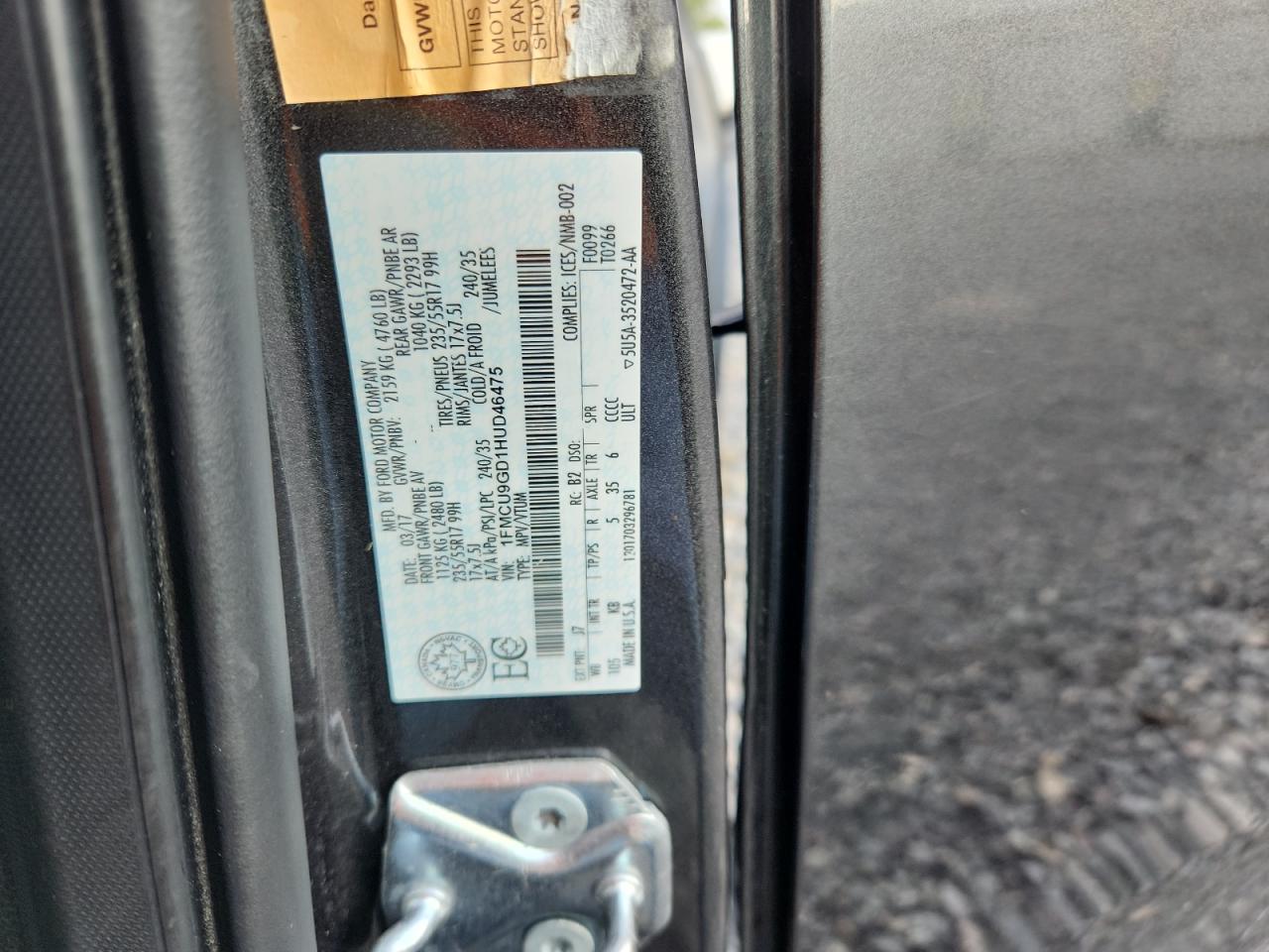 2017 Ford Escape Se VIN: 1FMCU9GD1HUD46475 Lot: 83947595