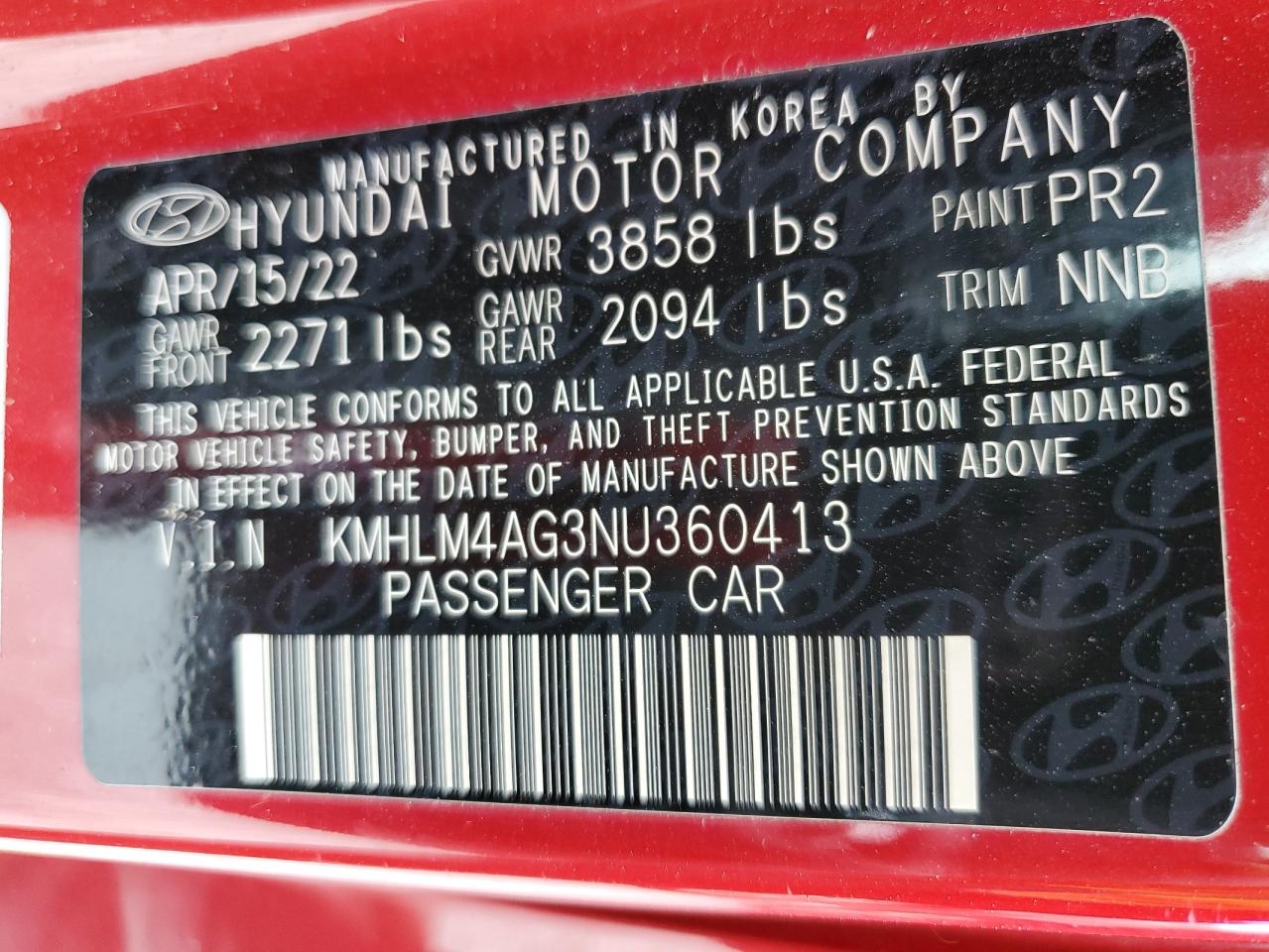 2022 Hyundai Elantra Sel VIN: KMHLM4AG3NU360413 Lot: 81413825