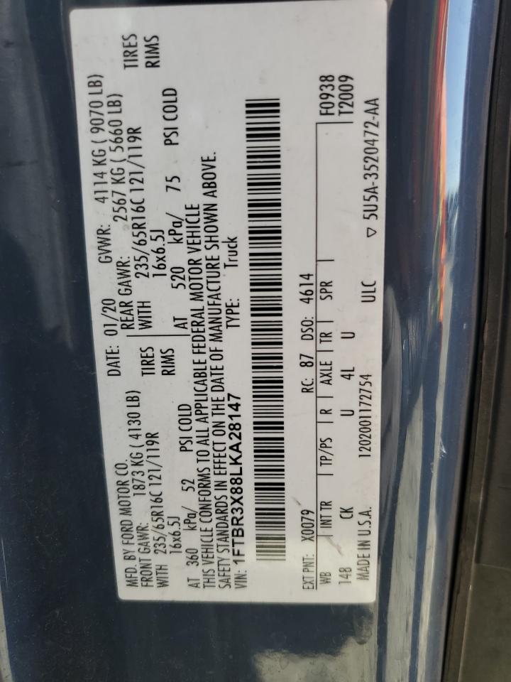 2020 Ford Transit T-250 VIN: 1FTBR3X88LKA28147 Lot: 80652365