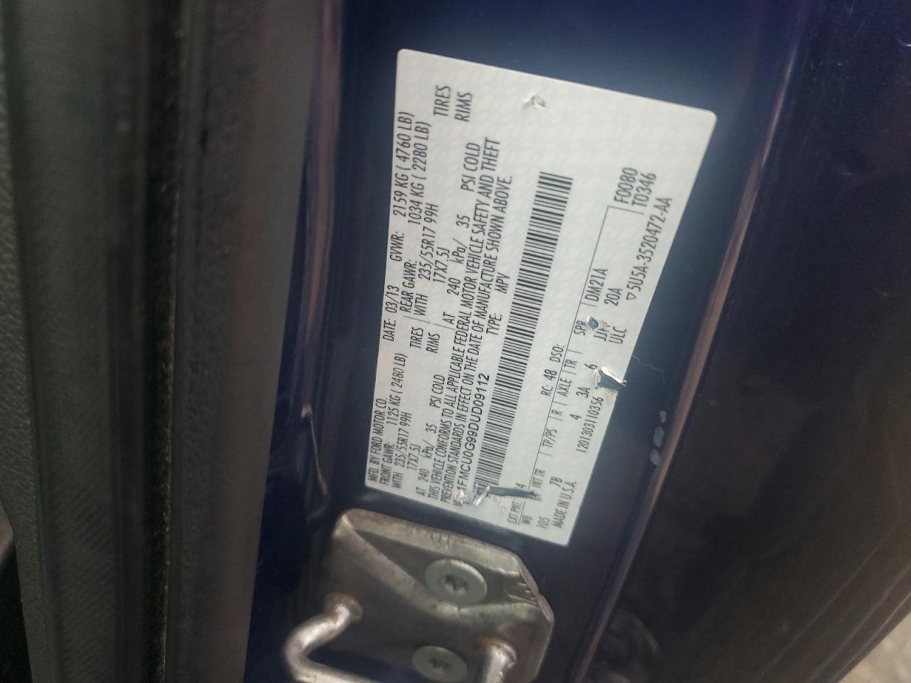 2013 Ford Escape Se VIN: 1FMCU0G99DUD09112 Lot: 67374675