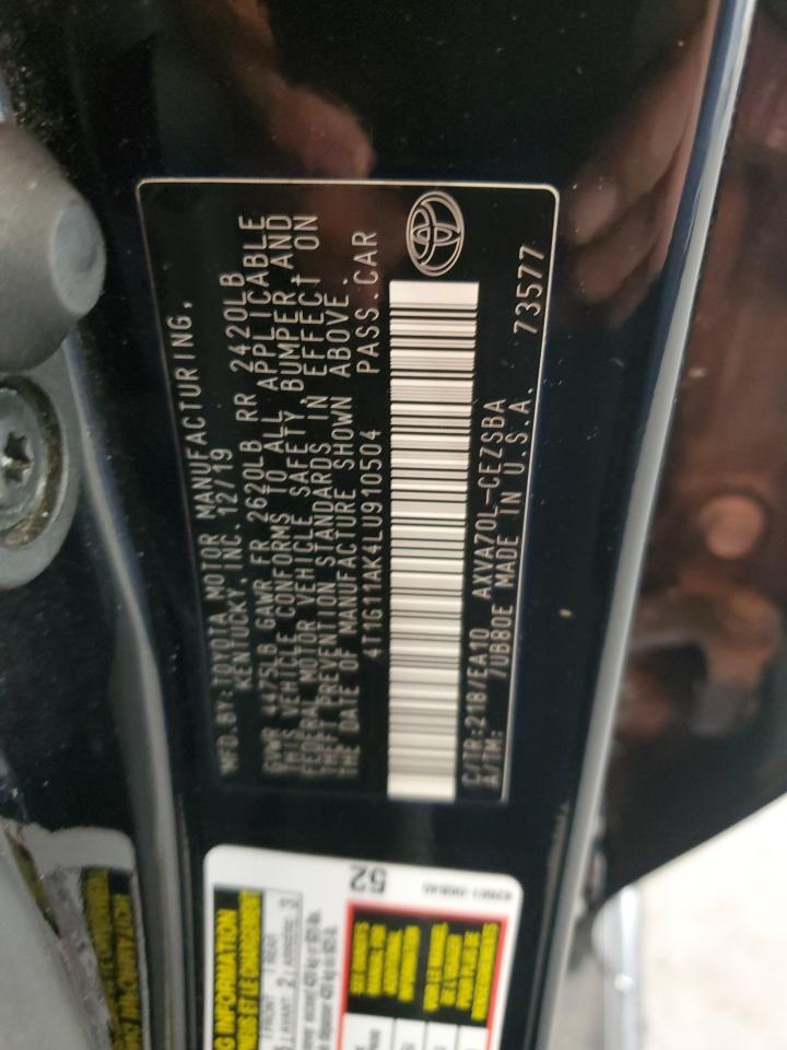 2020 Toyota Camry Se VIN: 4T1G11AK4LU910504 Lot: 83998545