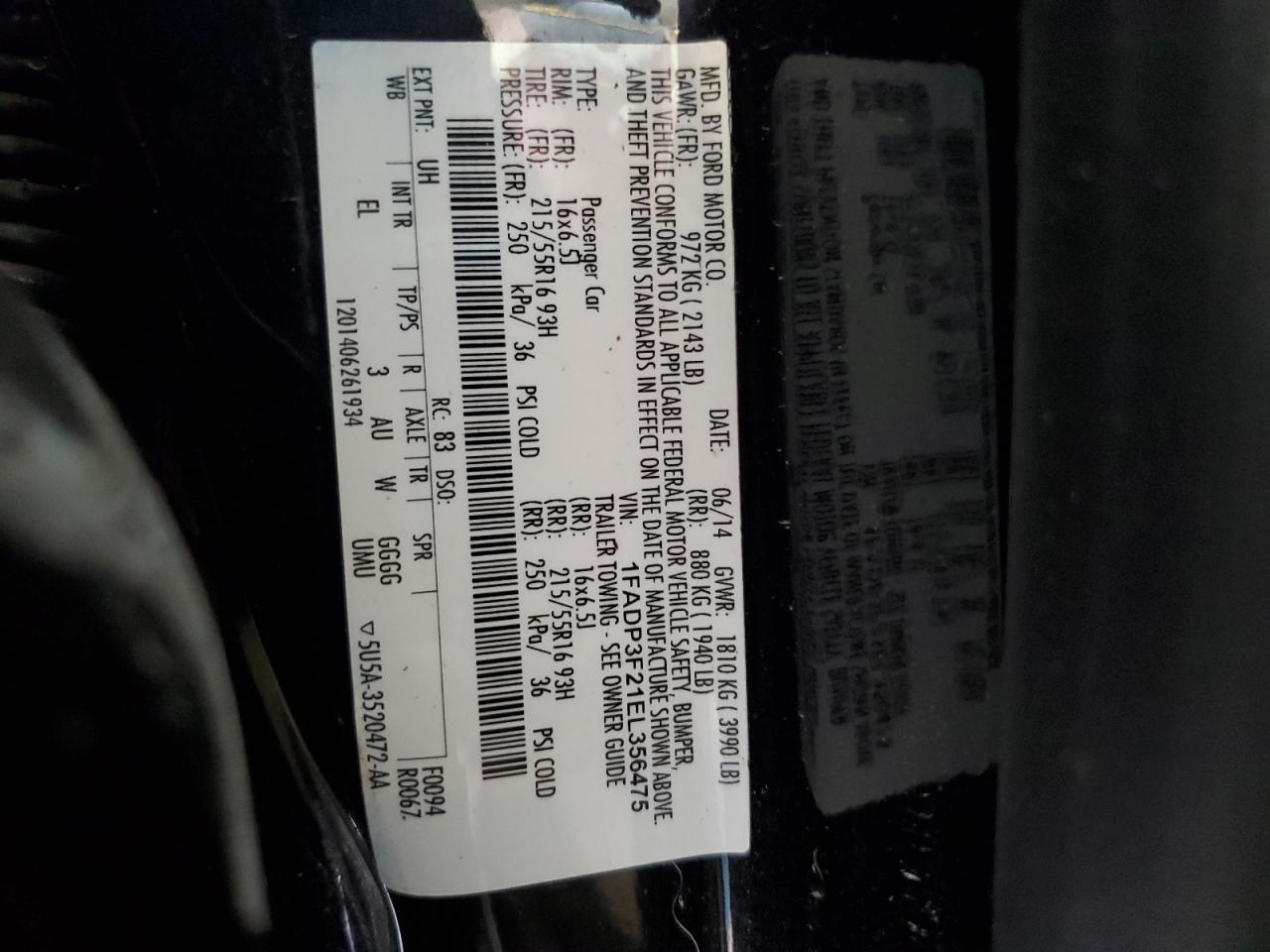 2014 Ford Focus Se VIN: 1FADP3F21EL356475 Lot: 80560545