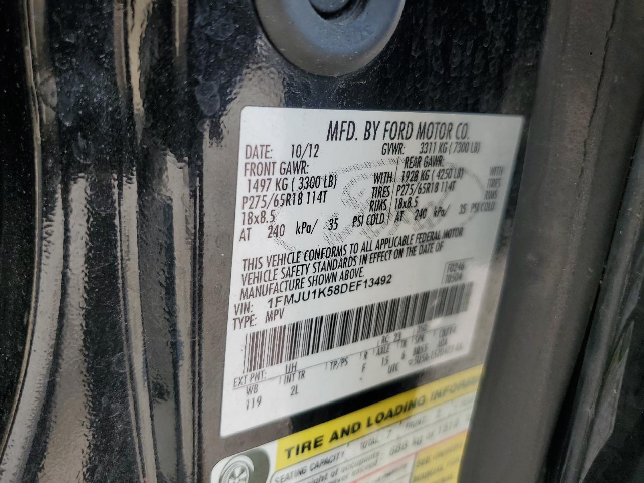 2013 Ford Expedition Limited VIN: 1FMJU1K58DEF13492 Lot: 80542005