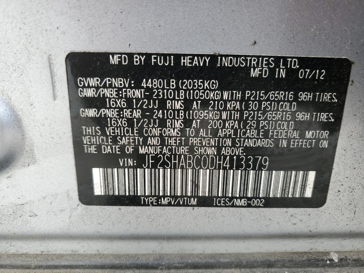 2013 Subaru Forester 2.5X VIN: JF2SHABC0DH413379 Lot: 81877155