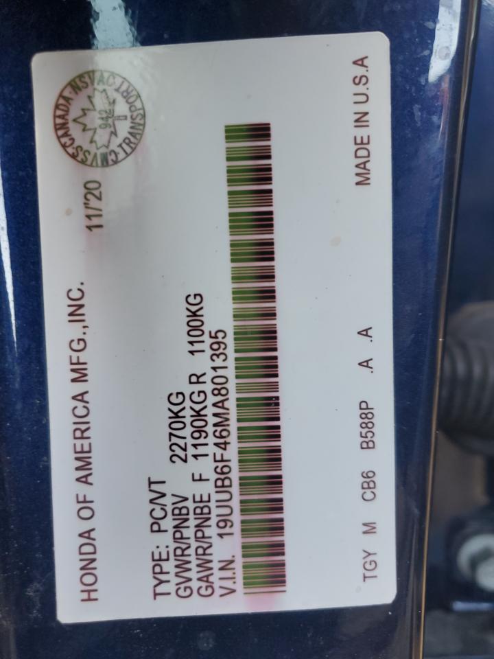 2021 Acura Tlx Technology VIN: 19UUB6F46MA801395 Lot: 80325625