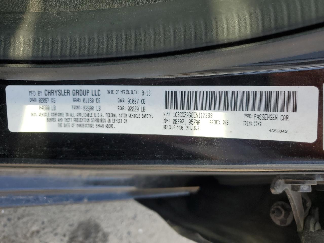 2014 Dodge Avenger Se VIN: 1C3CDZAG8EN117339 Lot: 81435295