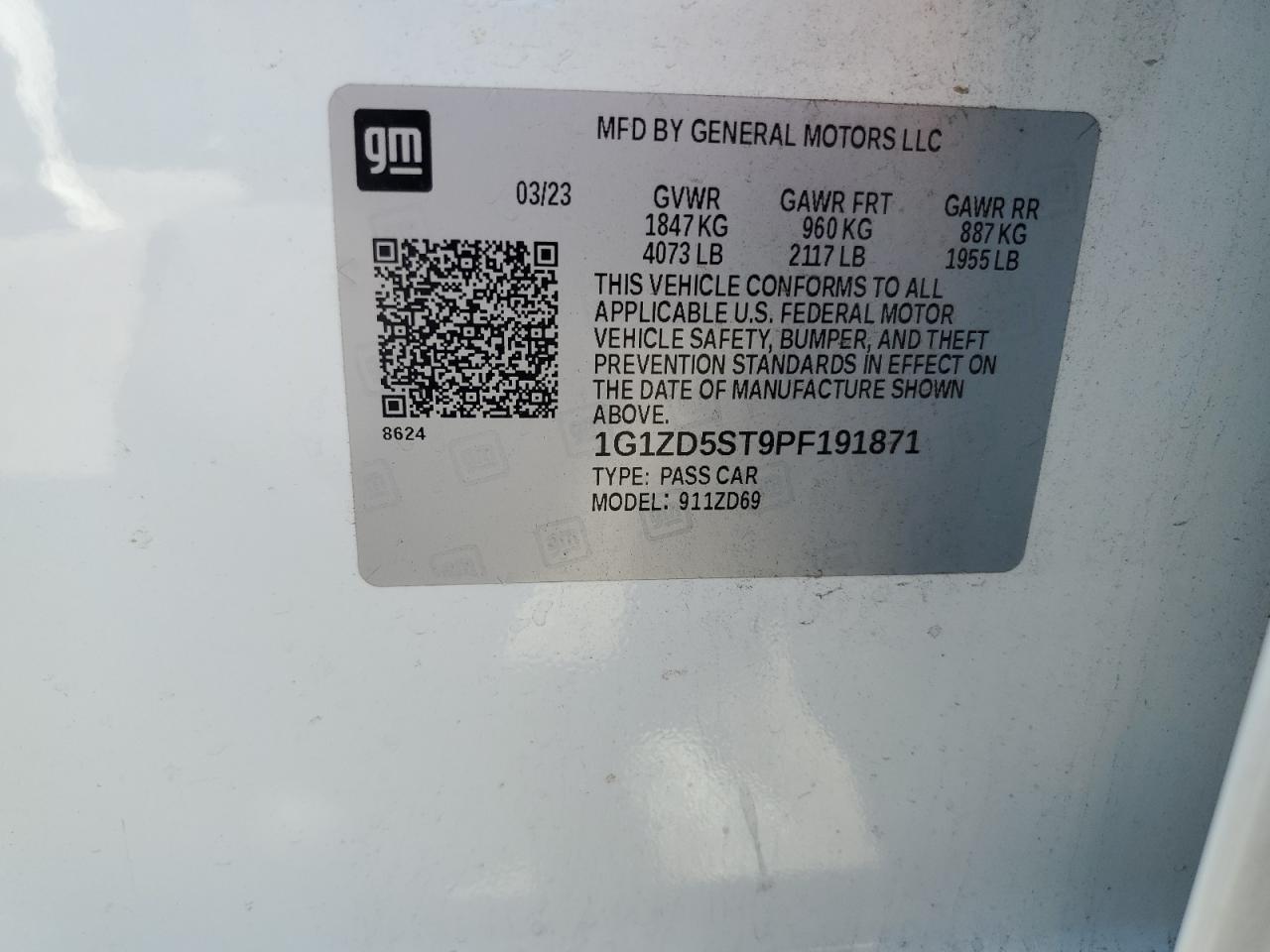 2023 Chevrolet Malibu Lt VIN: 1G1ZD5ST9PF191871 Lot: 80751575