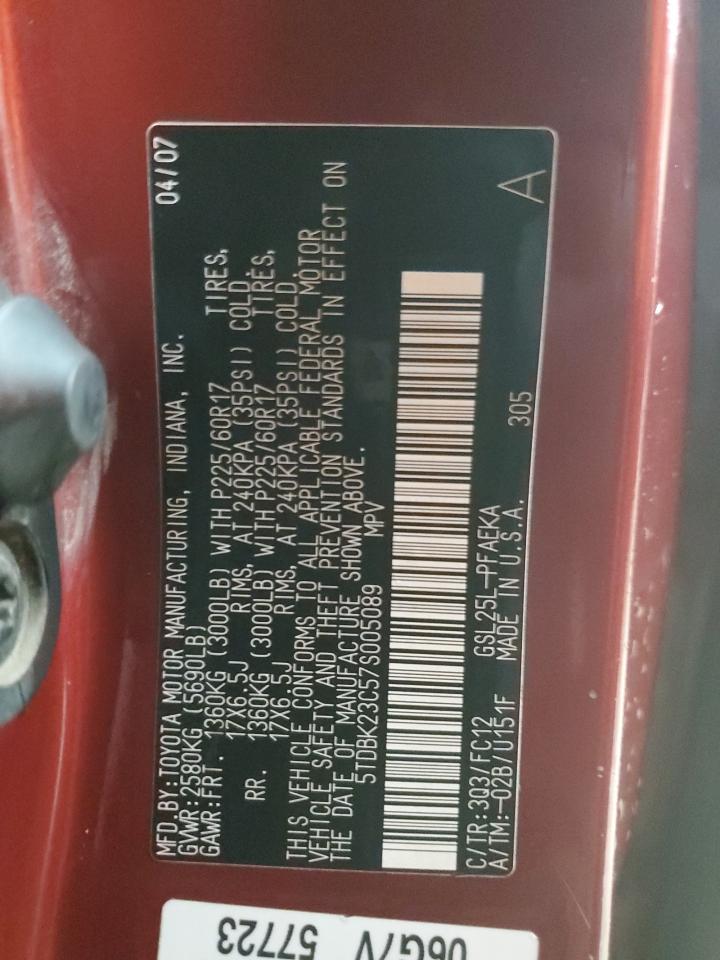 2007 Toyota Sienna Le VIN: 5TDBK23C57S005089 Lot: 70819925