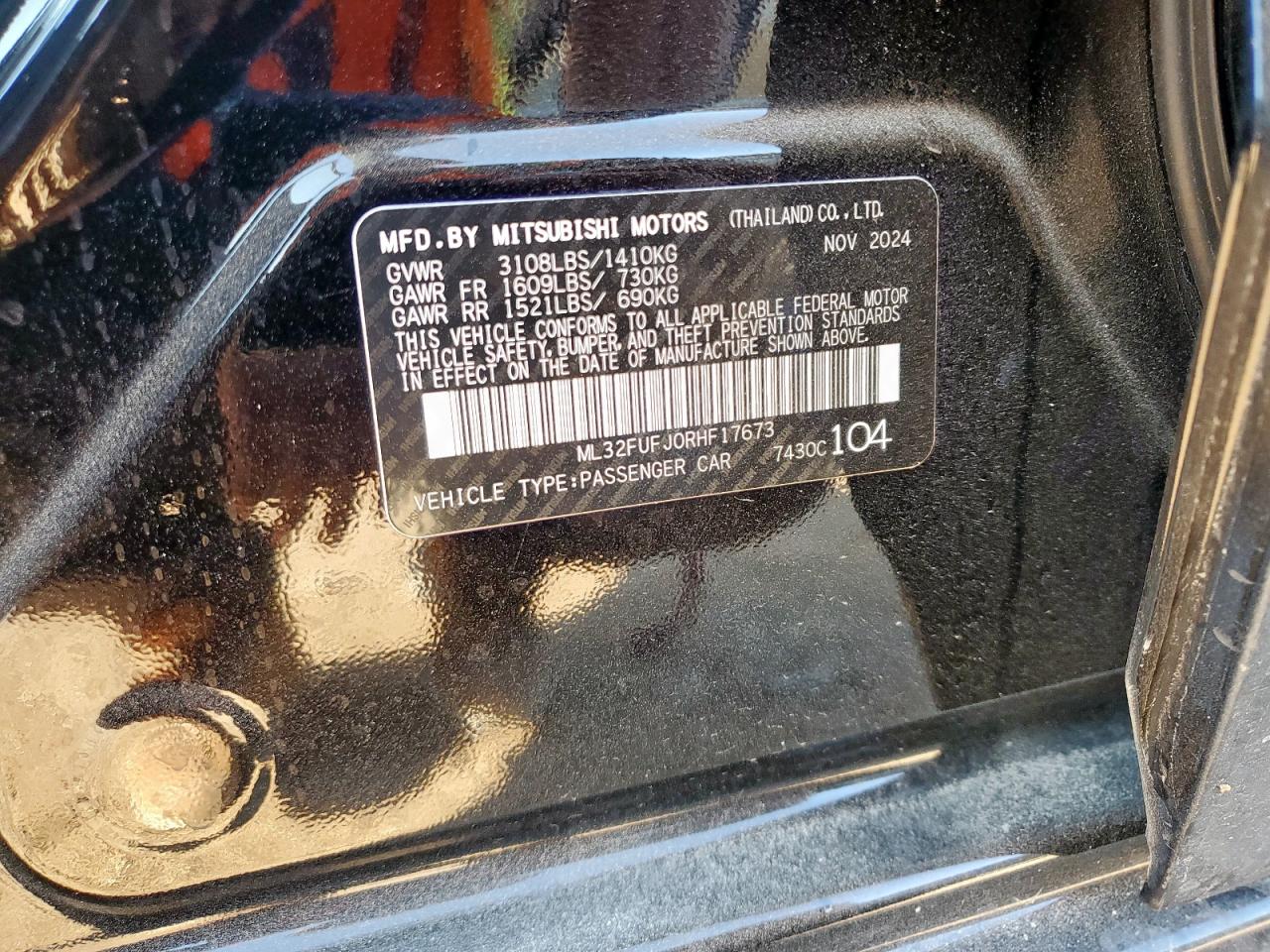 2024 Mitsubishi Mirage G4 Es VIN: ML32FUFJ0RHF17673 Lot: 71213205