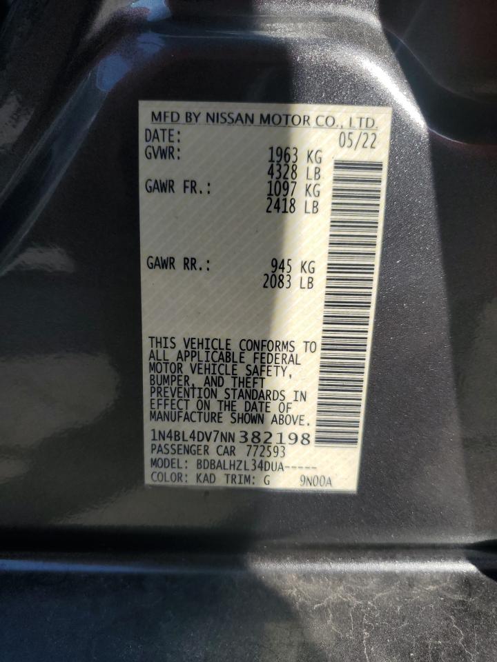 2022 Nissan Altima Sv VIN: 1N4BL4DV7NN382198 Lot: 81305815