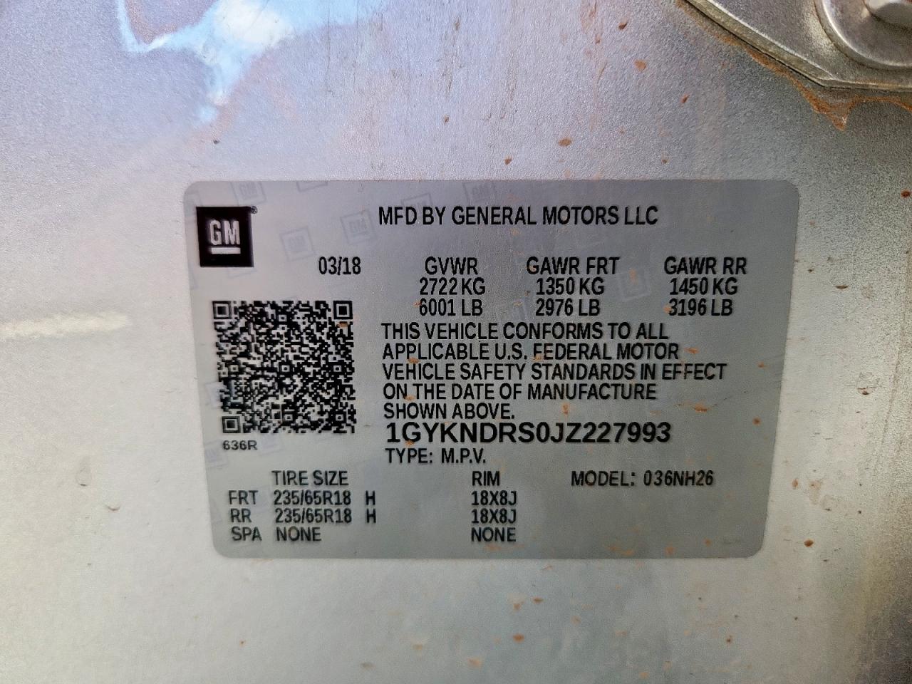 2018 Cadillac Xt5 Luxury VIN: 1GYKNDRS0JZ227993 Lot: 84603255