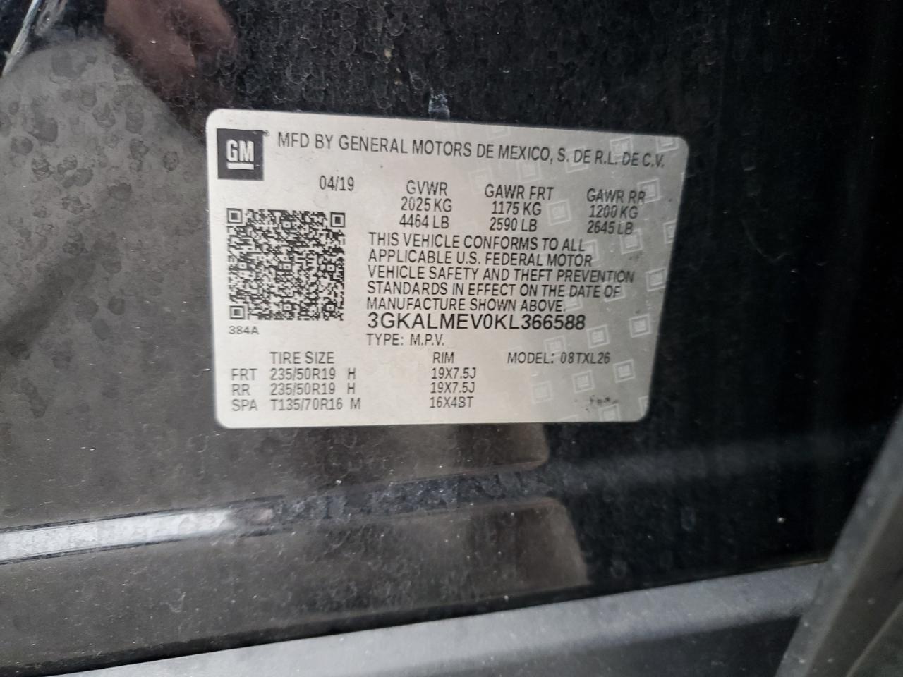 2019 GMC Terrain Sle VIN: 3GKALMEV0KL366588 Lot: 81904645