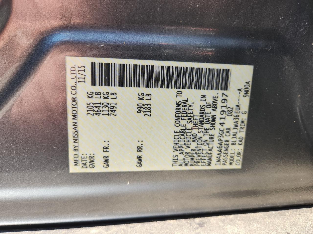 2016 Nissan Maxima 3.5S VIN: 1N4AA6AP3GC419197 Lot: 81101115