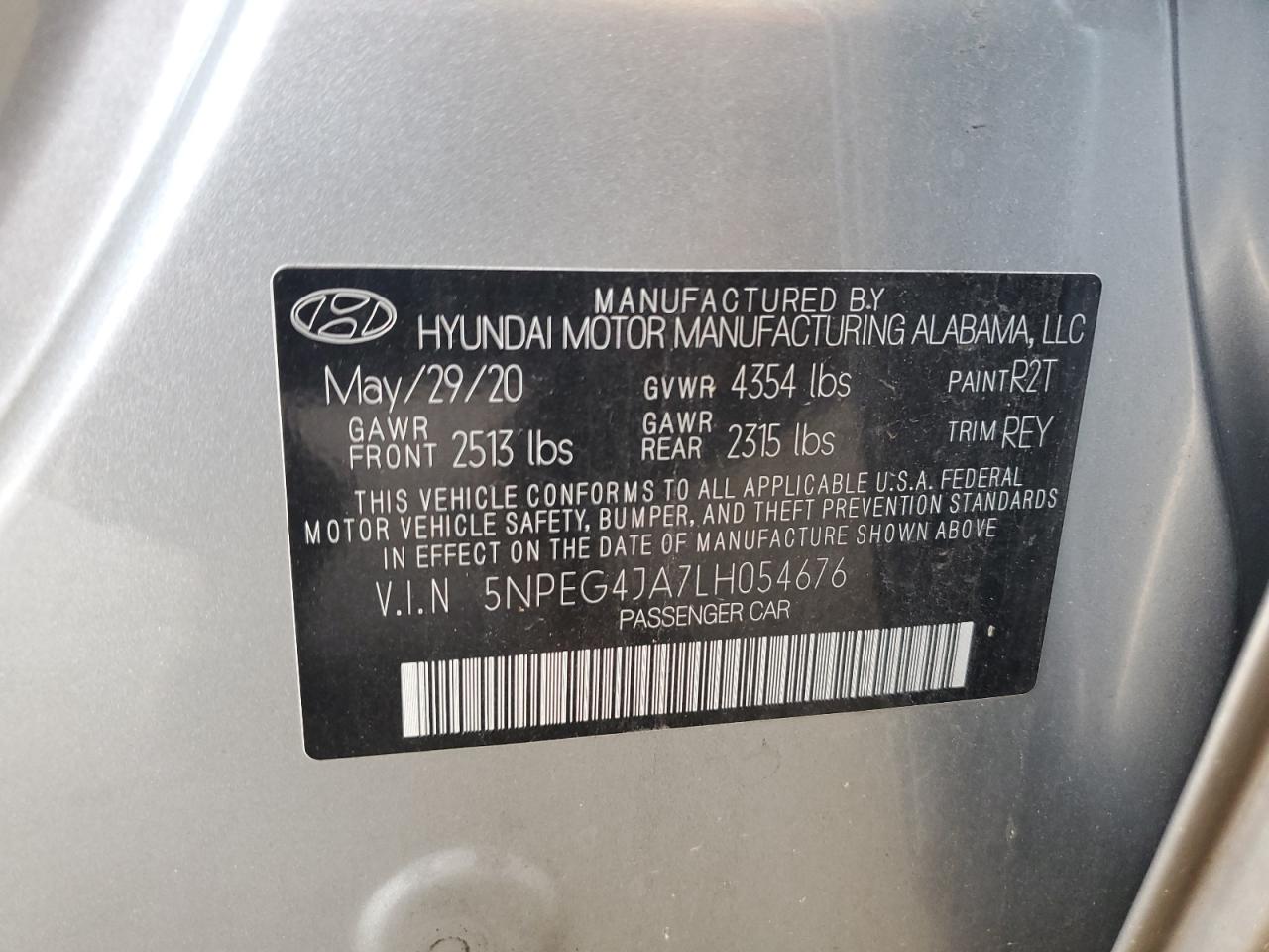 2020 Hyundai Sonata Se VIN: 5NPEG4JA7LH054676 Lot: 81652435