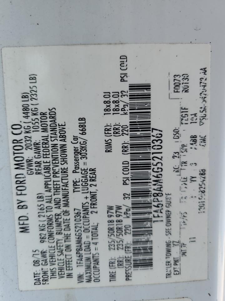 2016 Ford Mustang VIN: 1FA6P8AM6G5210367 Lot: 71900705