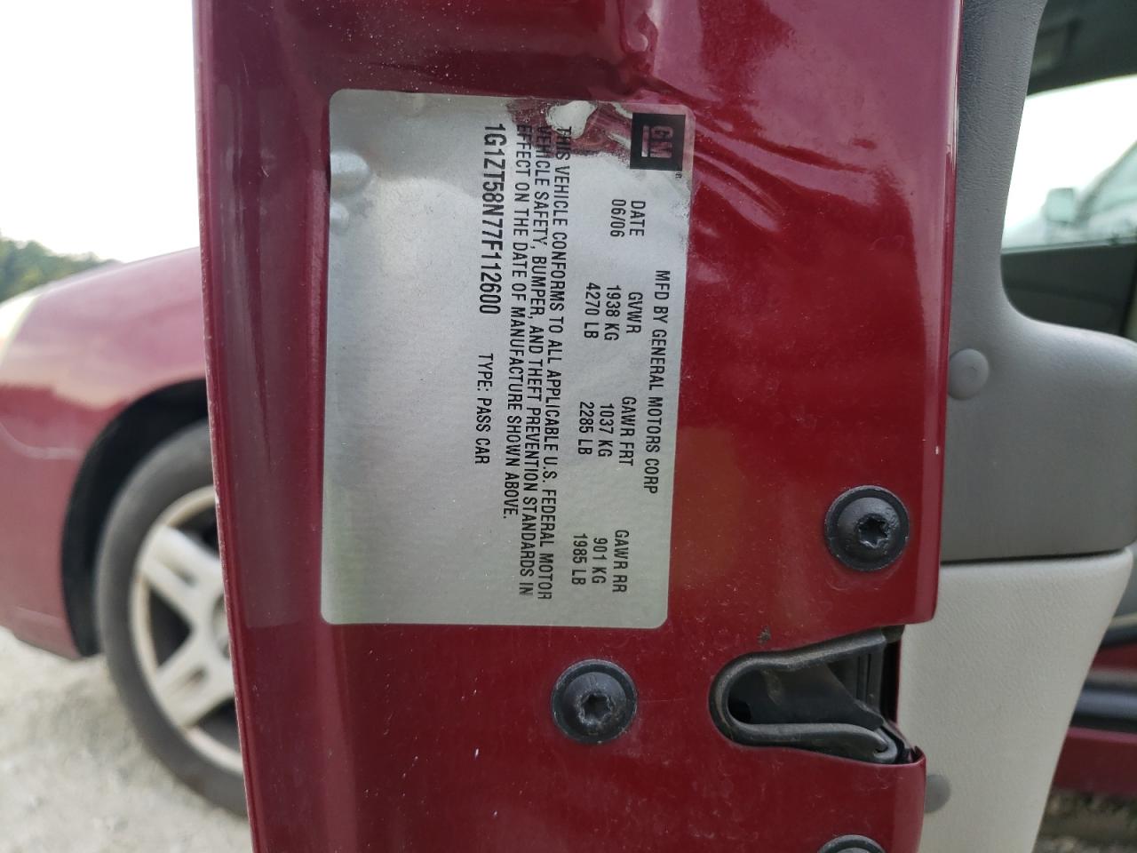 2007 Chevrolet Malibu Lt VIN: 1G1ZT58N77F112600 Lot: 70835755