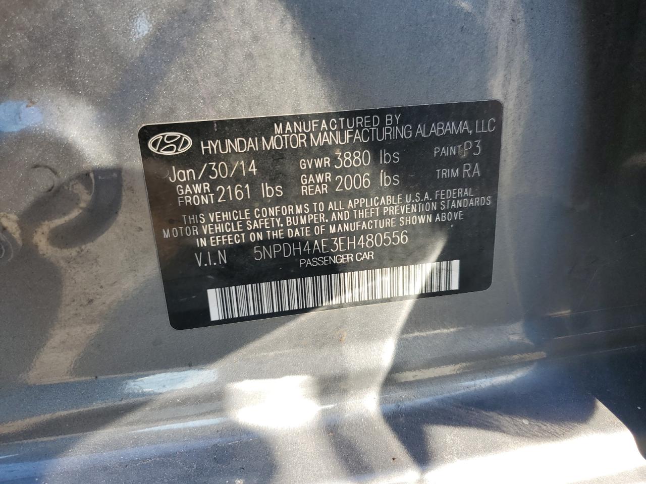 2014 Hyundai Elantra Se VIN: 5NPDH4AE3EH480556 Lot: 80273735