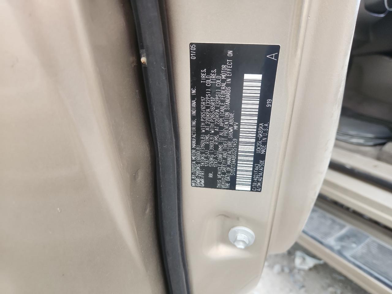 2005 Toyota Sequoia Sr5 VIN: 5TDZT34A95S251459 Lot: 80156645