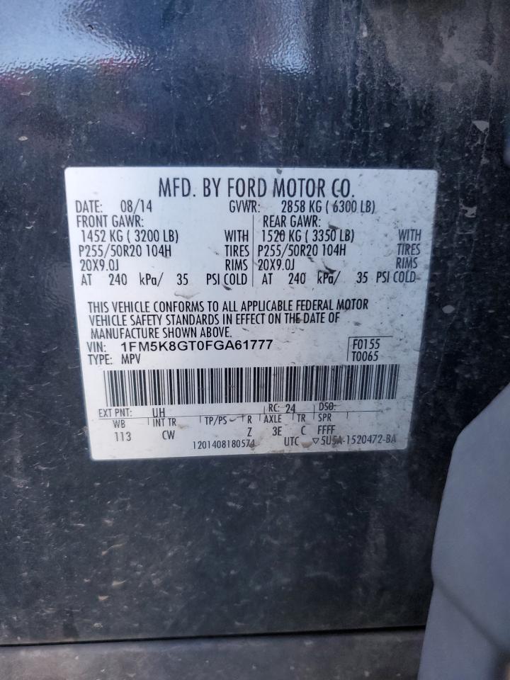 2015 Ford Explorer Sport VIN: 1FM5K8GT0FGA61777 Lot: 81837095