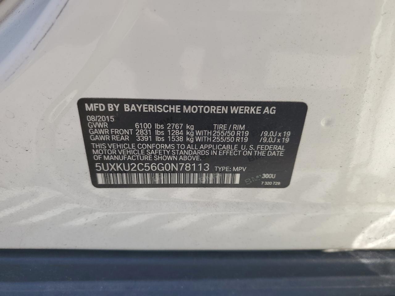 2016 BMW X6 xDrive35I VIN: 5UXKU2C56G0N78113 Lot: 80537535