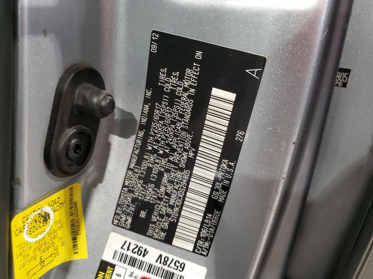2013 Toyota Sienna Xle VIN: 5TDYK3DCXDS294805 Lot: 83762155
