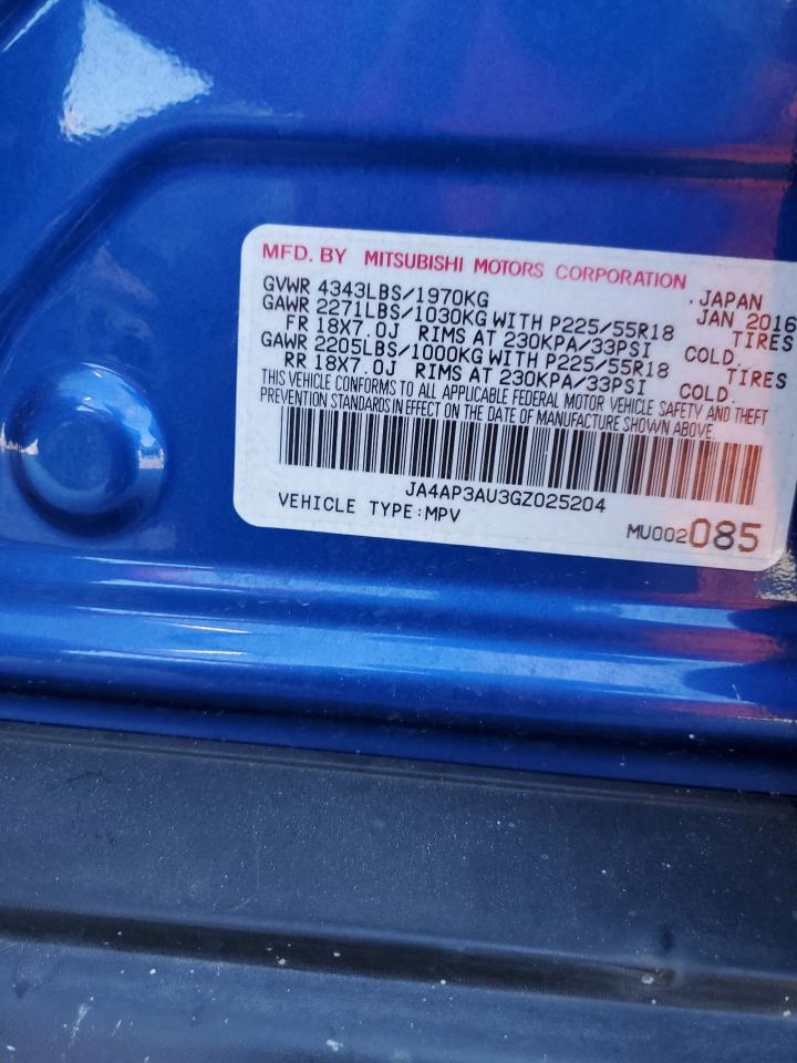 2016 Mitsubishi Outlander Sport Es VIN: JA4AP3AU3GZ025204 Lot: 83852735
