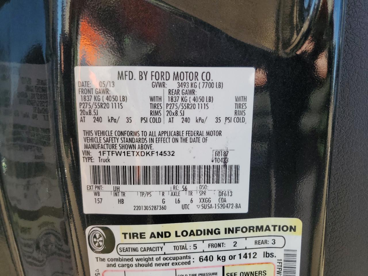 2013 Ford F150 Supercrew VIN: 1FTFW1ETXDKF14532 Lot: 81920325