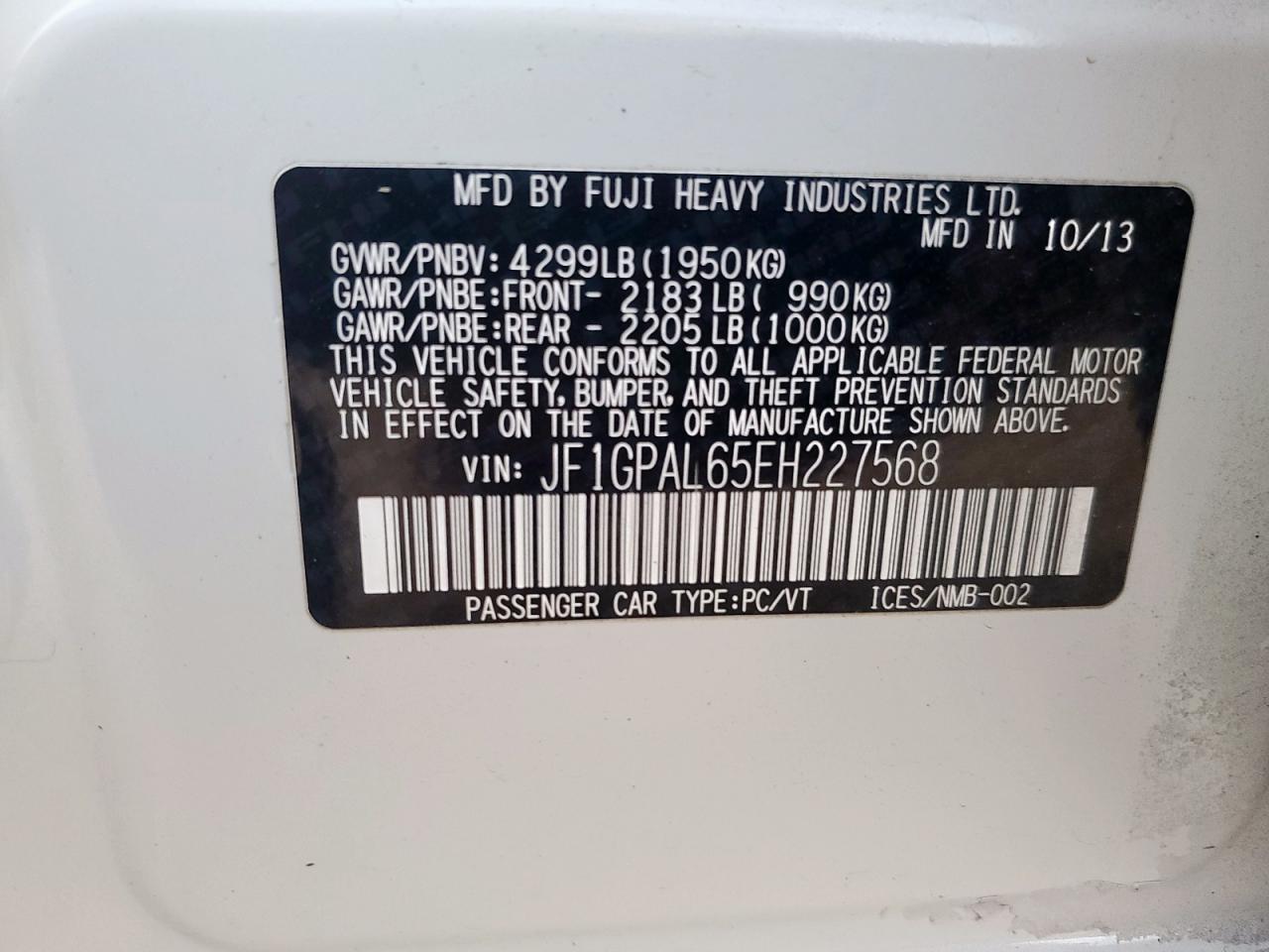 2014 Subaru Impreza Sport Premium VIN: JF1GPAL65EH227568 Lot: 81619075