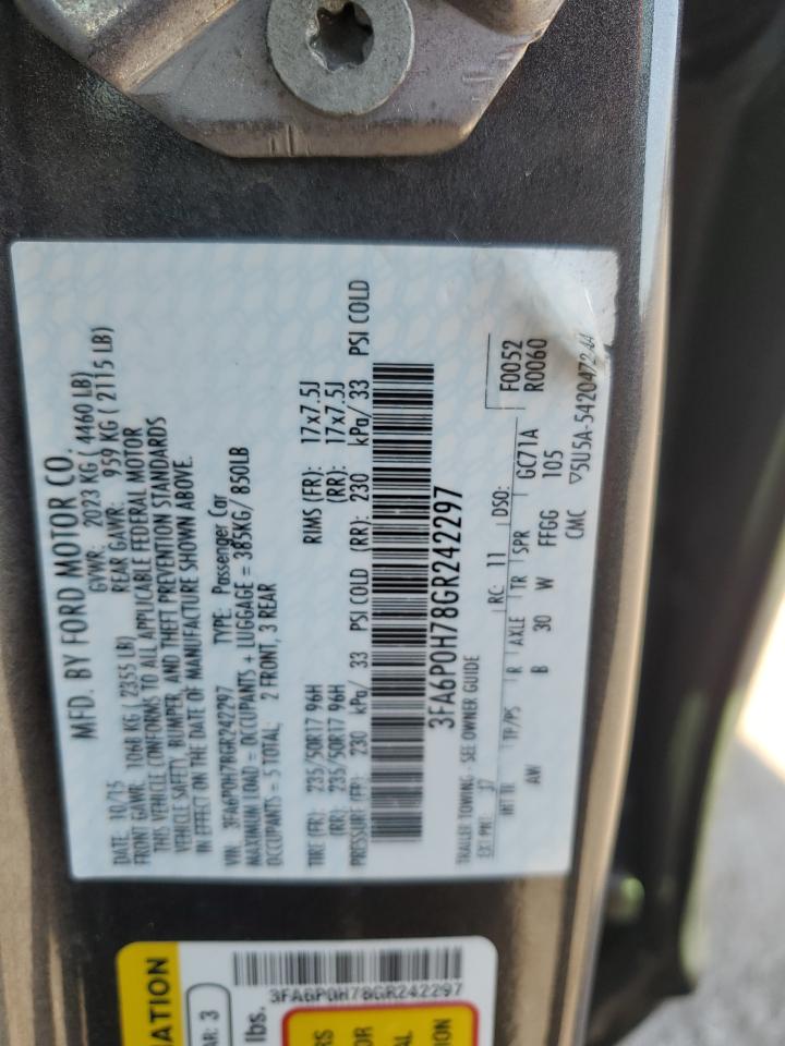 2016 Ford Fusion Se VIN: 3FA6P0H78GR242297 Lot: 84273085