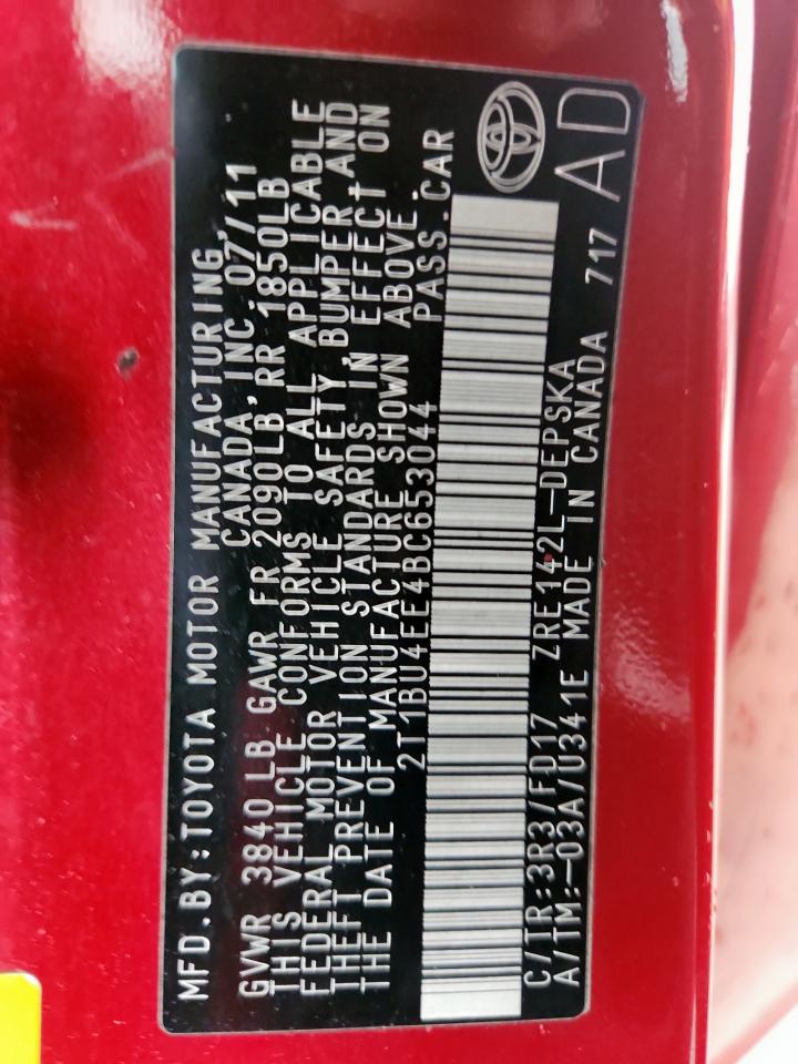 2011 Toyota Corolla Base VIN: 2T1BU4EE4BC653044 Lot: 82136615