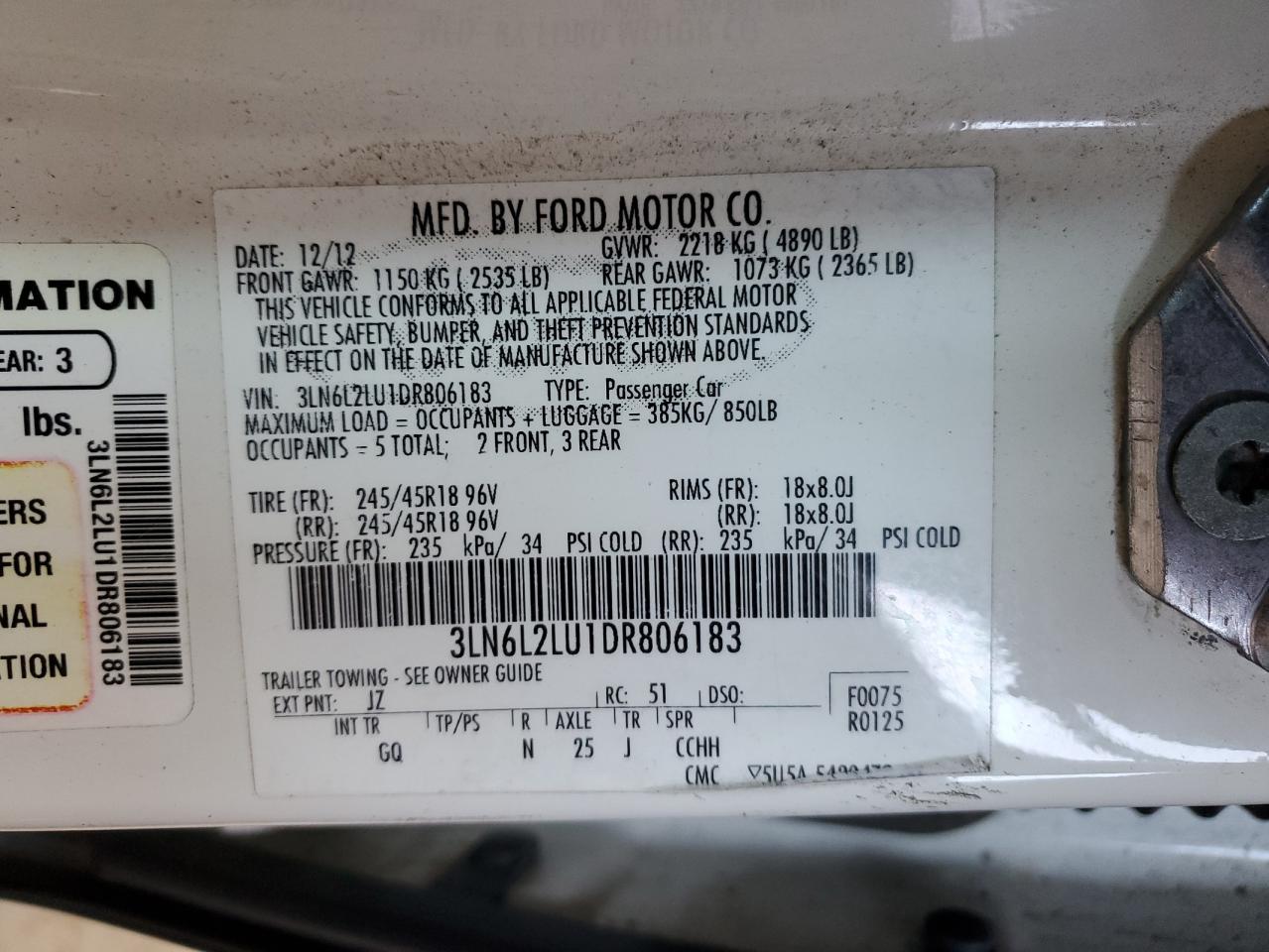 2013 Lincoln Mkz Hybrid VIN: 3LN6L2LU1DR806183 Lot: 81756825