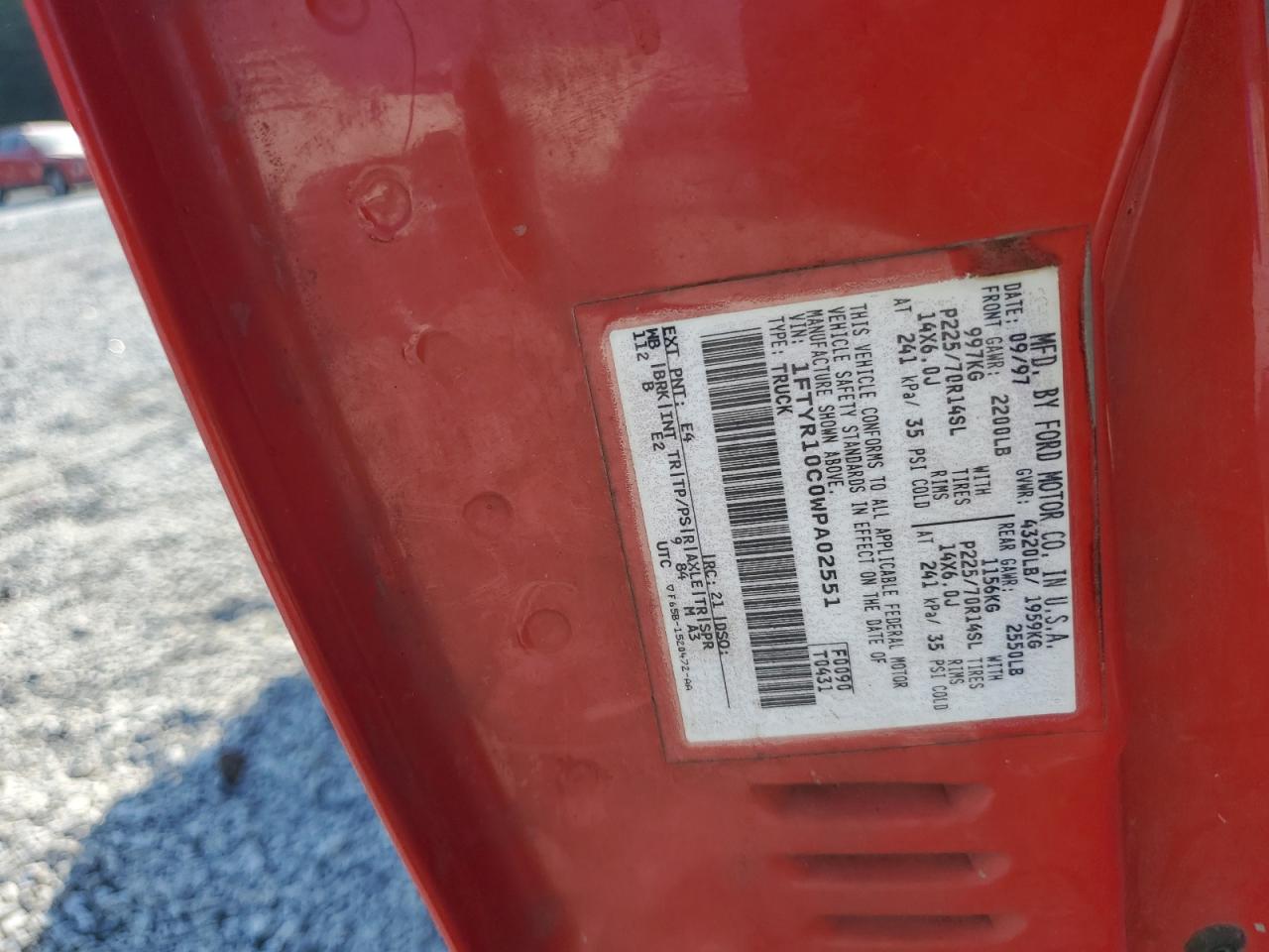 1998 Ford Ranger VIN: 1FTYR10C0WPA02551 Lot: 71378545