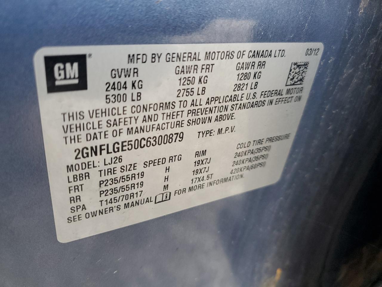 2012 Chevrolet Equinox Ltz VIN: 2GNFLGE50C6300879 Lot: 70881655