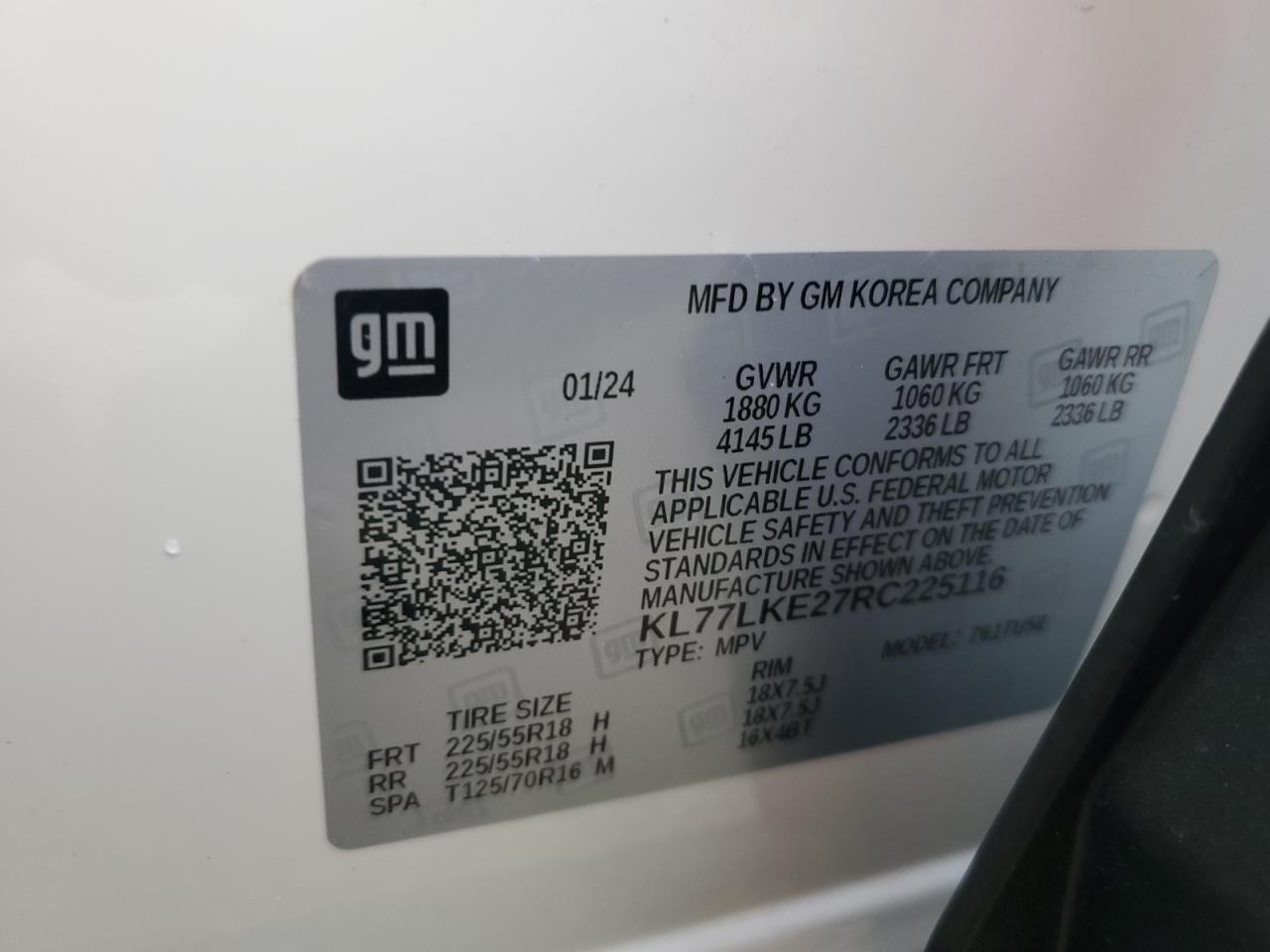 2024 Chevrolet Trax Activ VIN: KL77LKE27RC225116 Lot: 80854475