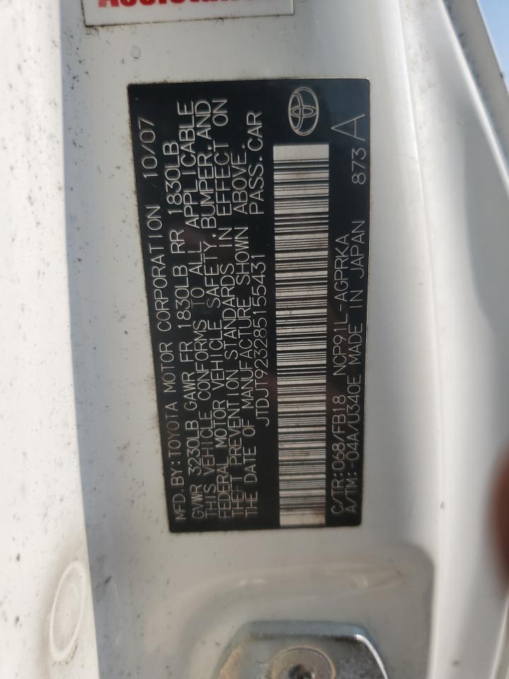 2008 Toyota Yaris VIN: JTDJT923285155431 Lot: 80715585