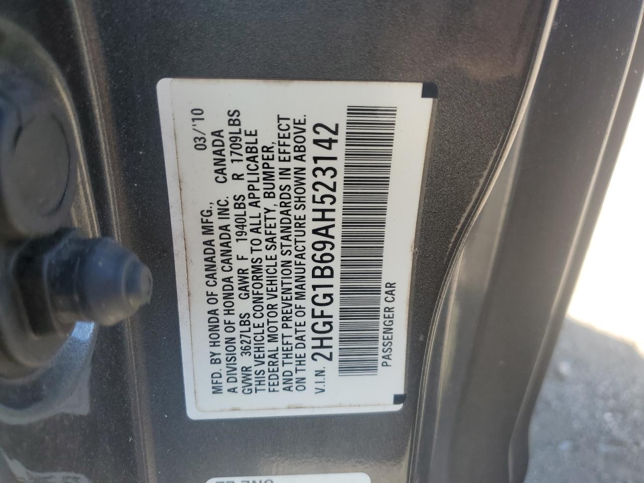 2010 Honda Civic Lx VIN: 2HGFG1B69AH523142 Lot: 80759305