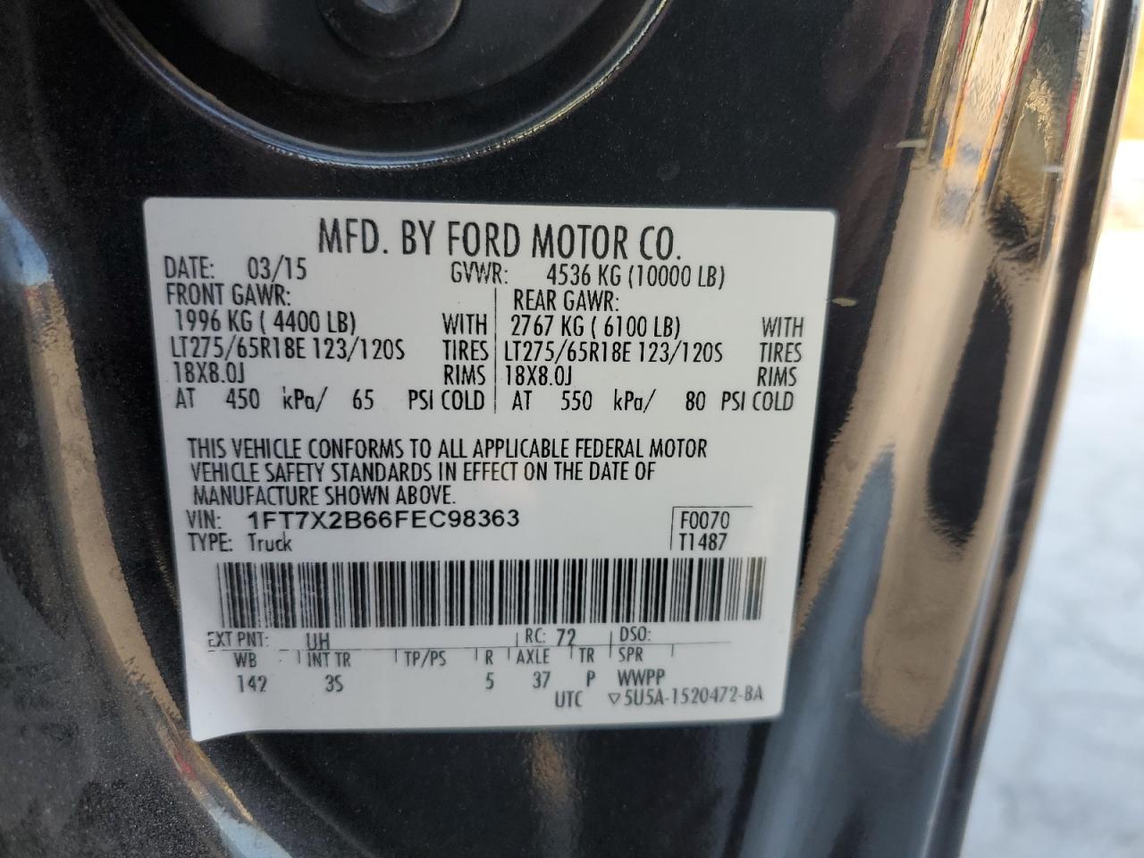 2015 Ford F250 Super Duty VIN: 1FT7X2B66FEC98363 Lot: 81199065