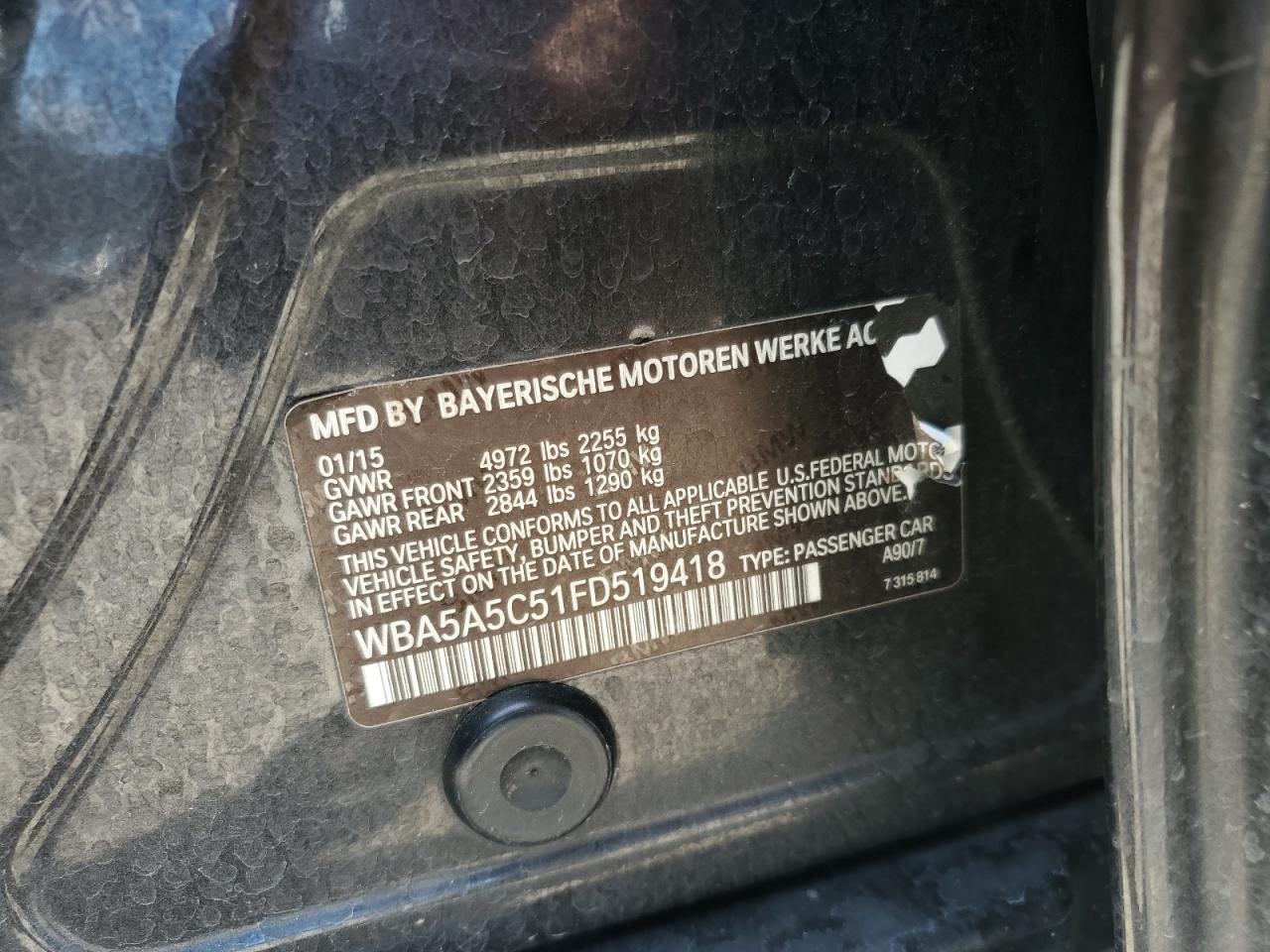 2015 BMW 528 I VIN: WBA5A5C51FD519418 Lot: 84190725