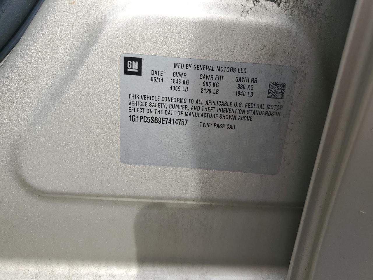 2014 Chevrolet Cruze Lt VIN: 1G1PC5SB9E7414757 Lot: 84580905