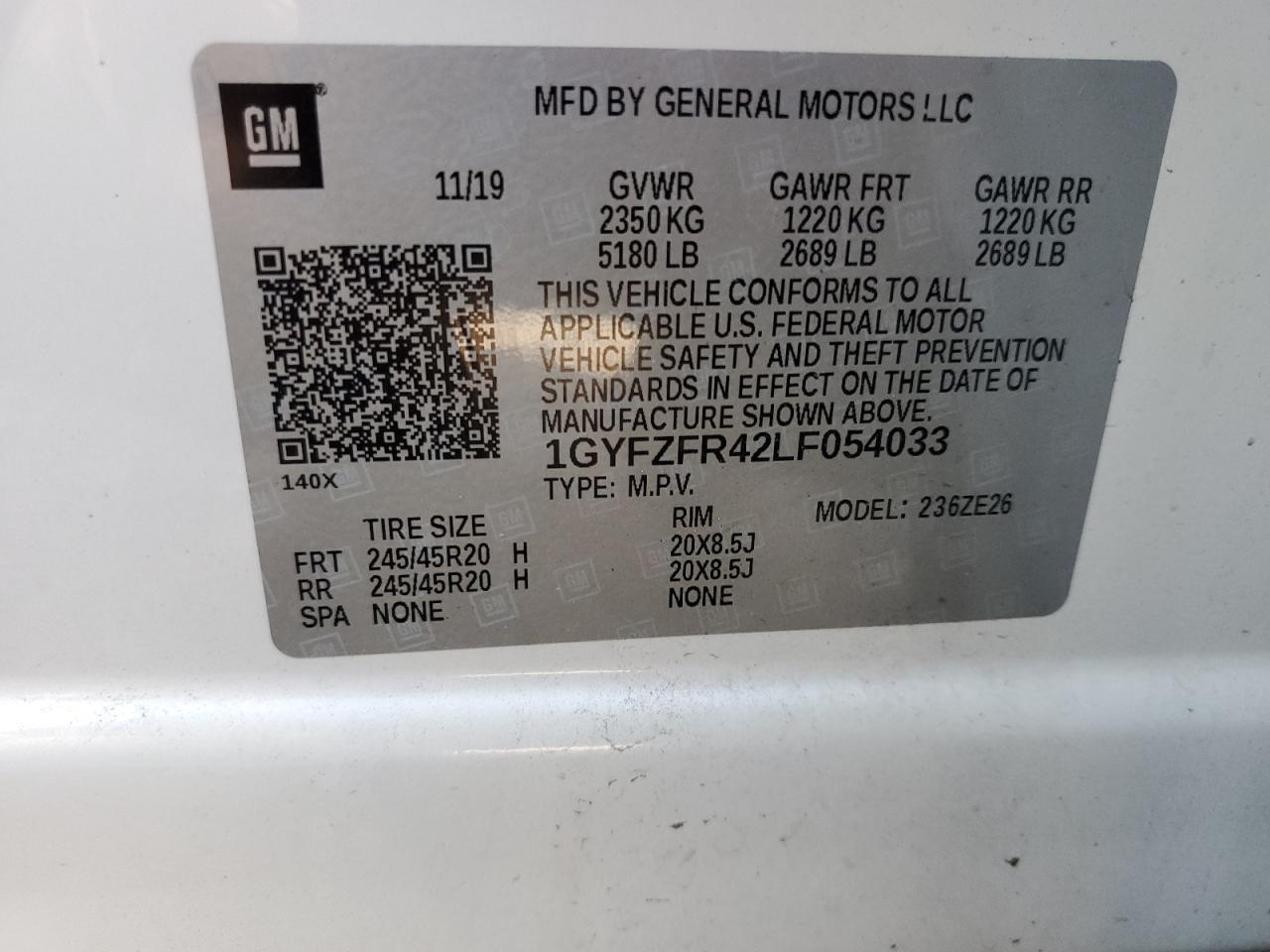 2020 Cadillac Xt4 Sport VIN: 1GYFZFR42LF054033 Lot: 81392805