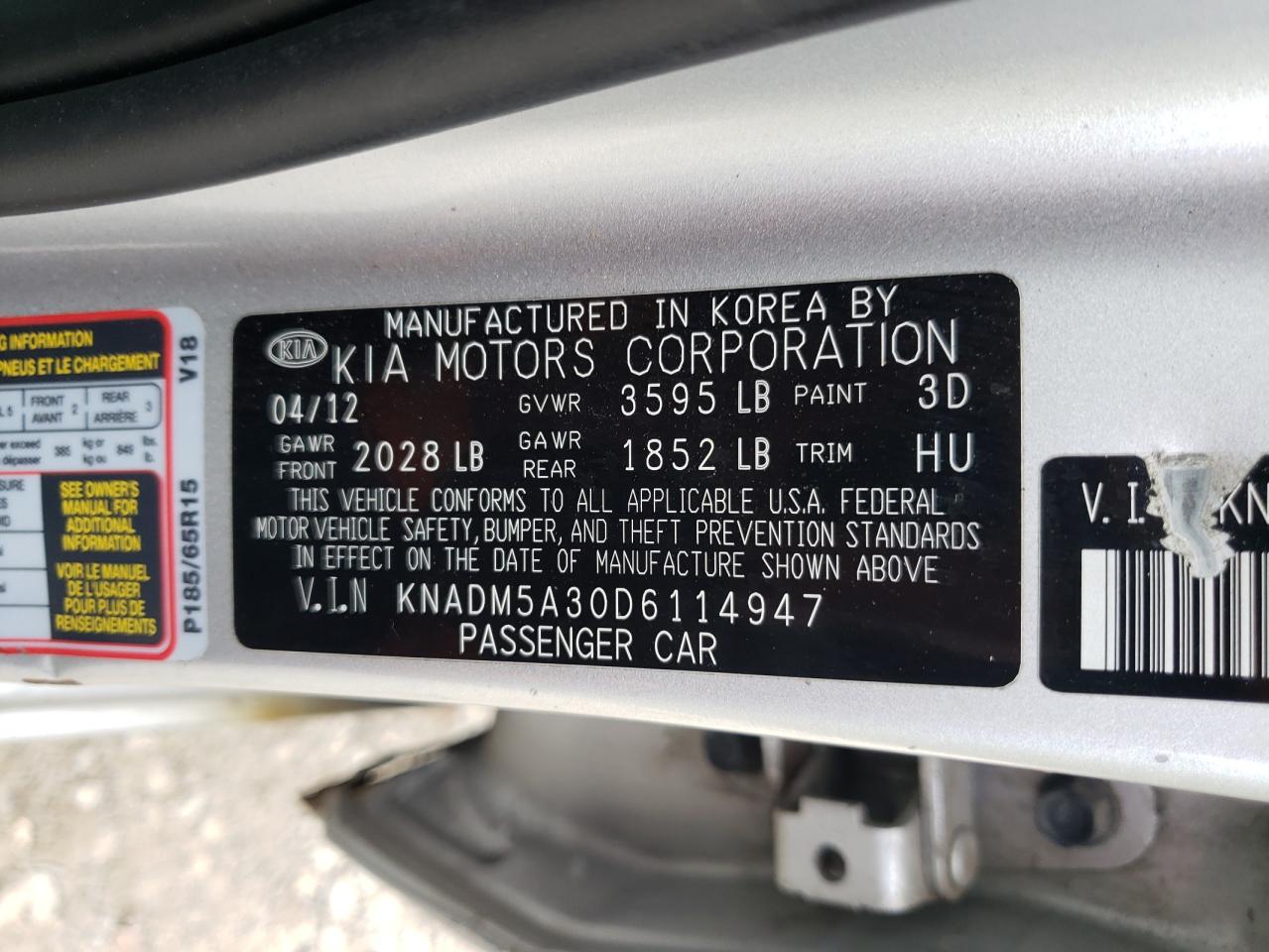 2013 Kia Rio Lx VIN: KNADM5A30D6114947 Lot: 81829045