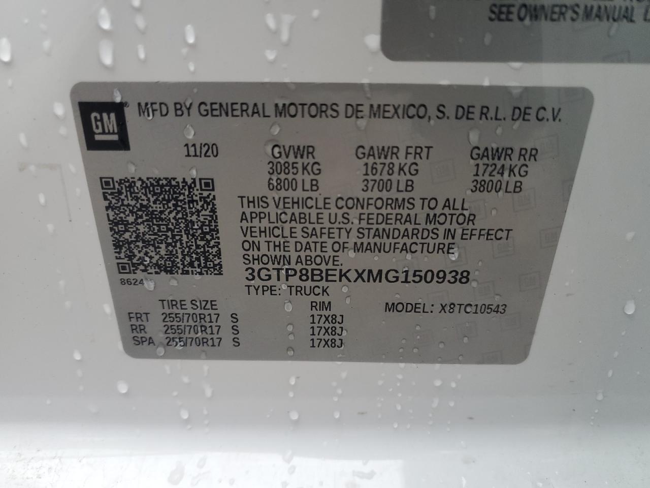 2021 GMC Sierra C1500 Sle VIN: 3GTP8BEKXMG150938 Lot: 83808985