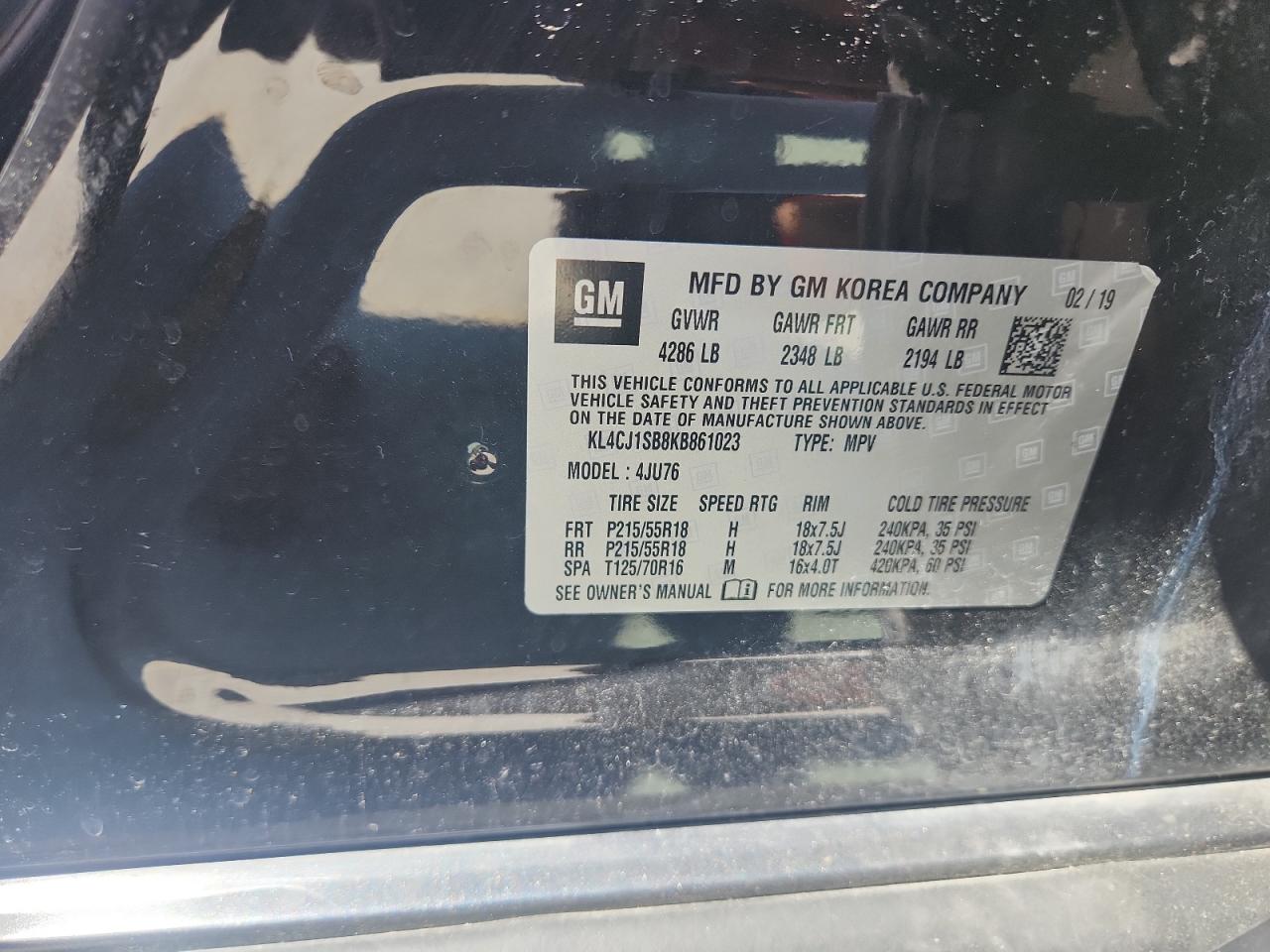 2019 Buick Encore Sport Touring VIN: KL4CJ1SB8KB861023 Lot: 81557055