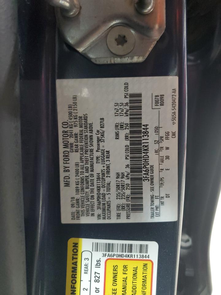 2019 Ford Fusion Se VIN: 3FA6P0HD4KR113844 Lot: 80883505