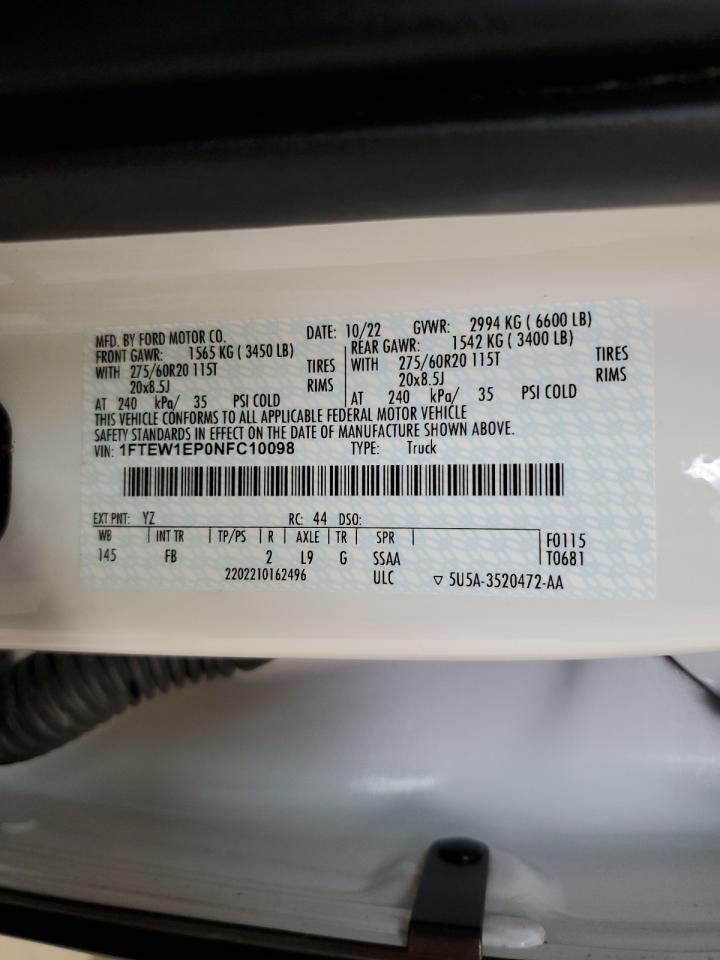 2022 Ford F150 Supercrew VIN: 1FTEW1EP0NFC10098 Lot: 81243385