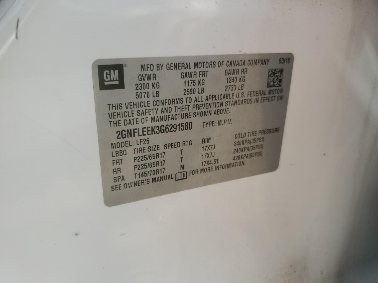 2016 Chevrolet Equinox Ls VIN: 2GNFLEEK3G6291580 Lot: 82043465