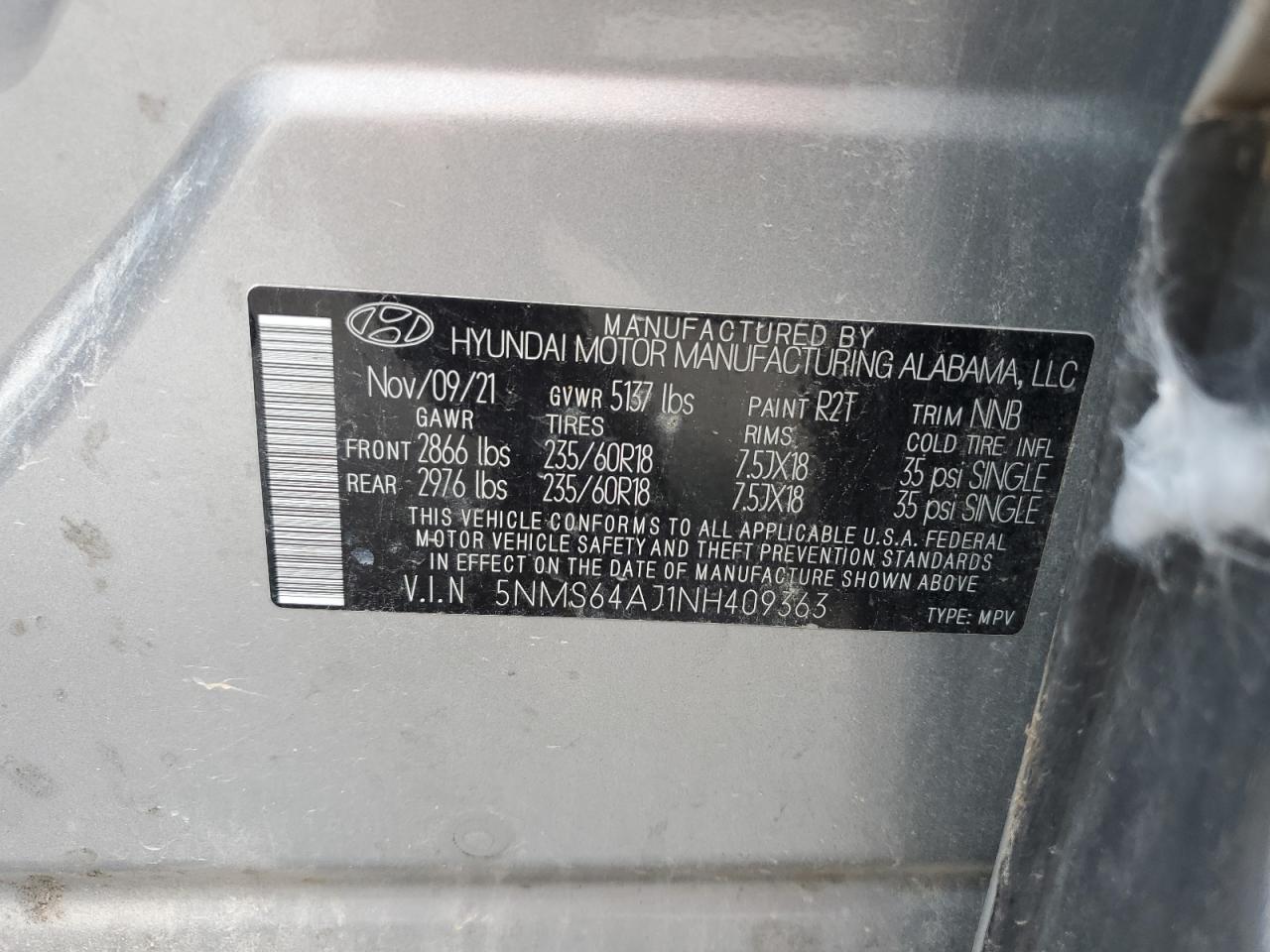 2022 Hyundai Santa Fe Sel VIN: 5NMS64AJ1NH409363 Lot: 81448415