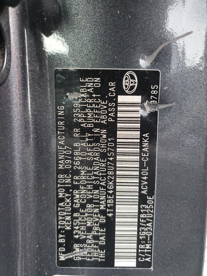 2008 Toyota Camry Ce VIN: 4T1BE46K28U745701 Lot: 81584155