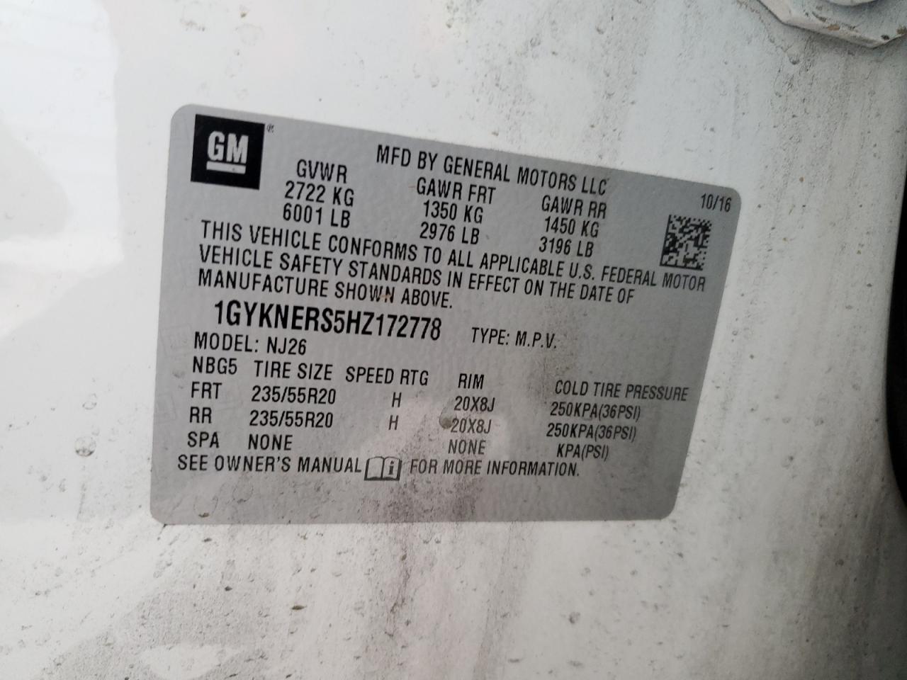 2017 Cadillac Xt5 Premium Luxury VIN: 1GYKNERS5HZ172778 Lot: 81845185